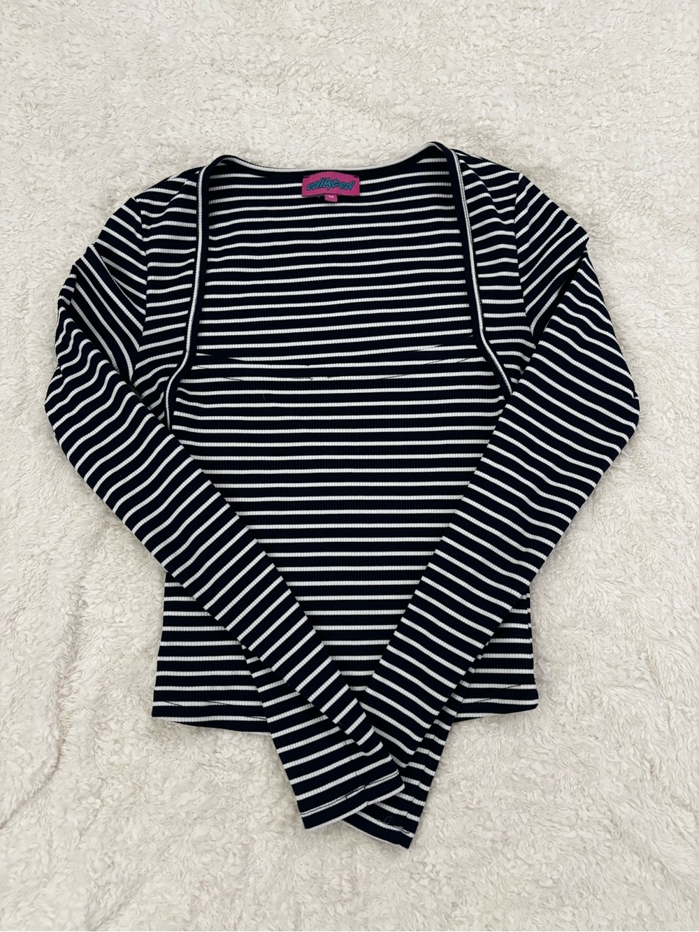 Edikted Black and White Striped Long Sleeve Crop Top